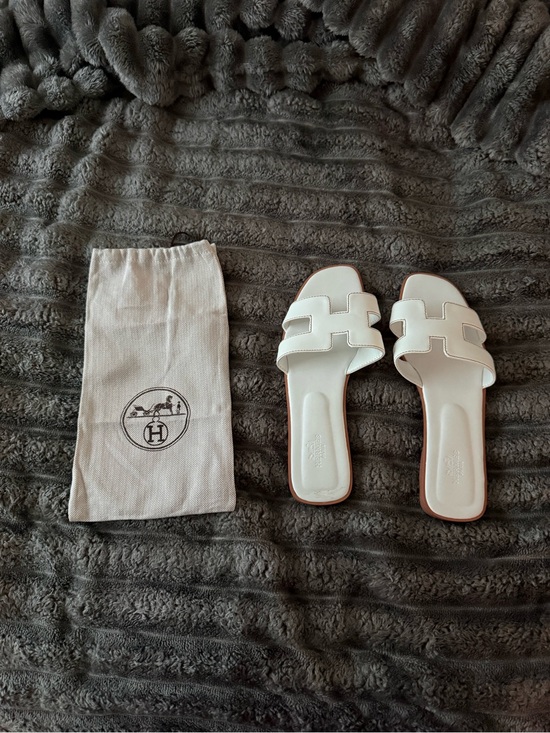 Hermes Shoes - White Leather Slide Sandals